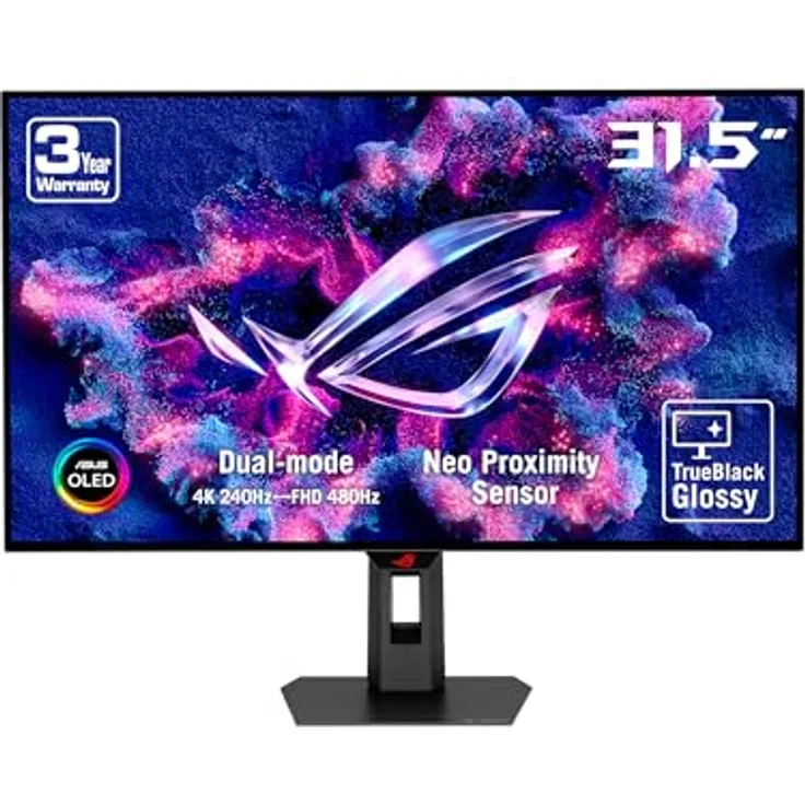 ASUS ROG Strix OLED XG32UCWMG, 32 Zoll 4K UHD Gaming Monitor, Dual-Modus 4K bei 240 Hz FHD bei 480 Hz, HDR 400 True Black, 0.03ms Reaktionszeit, Sync-Tech, USB-C, DP, HDMI