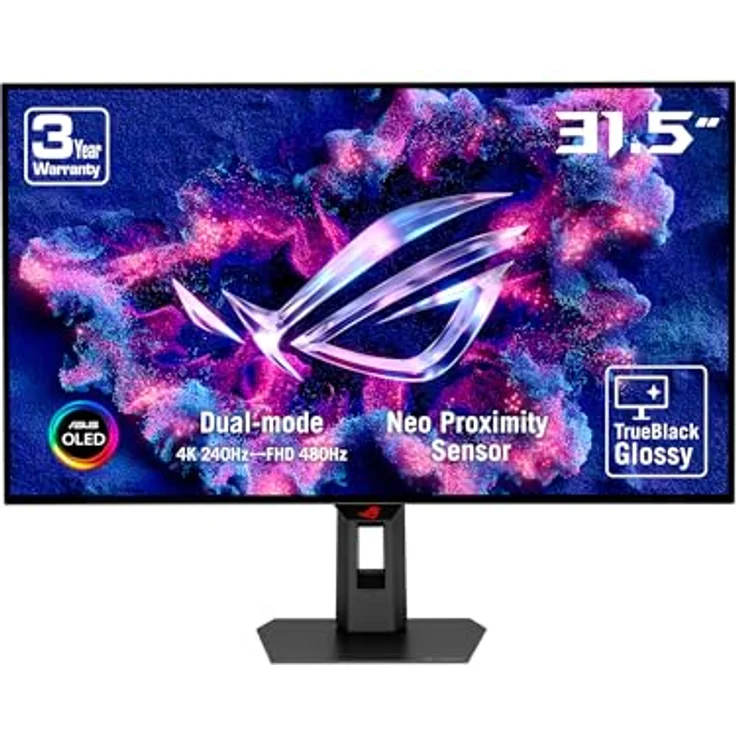 ASUS ROG Strix OLED XG32UCWMG, 32 Zoll 4K UHD Gaming Monitor, Dual-Modus 4K bei 240 Hz FHD bei 480 Hz, HDR 400 True Black, 0.03ms Reaktionszeit, Sync-Tech, USB-C, DP, HDMI – Bild 1