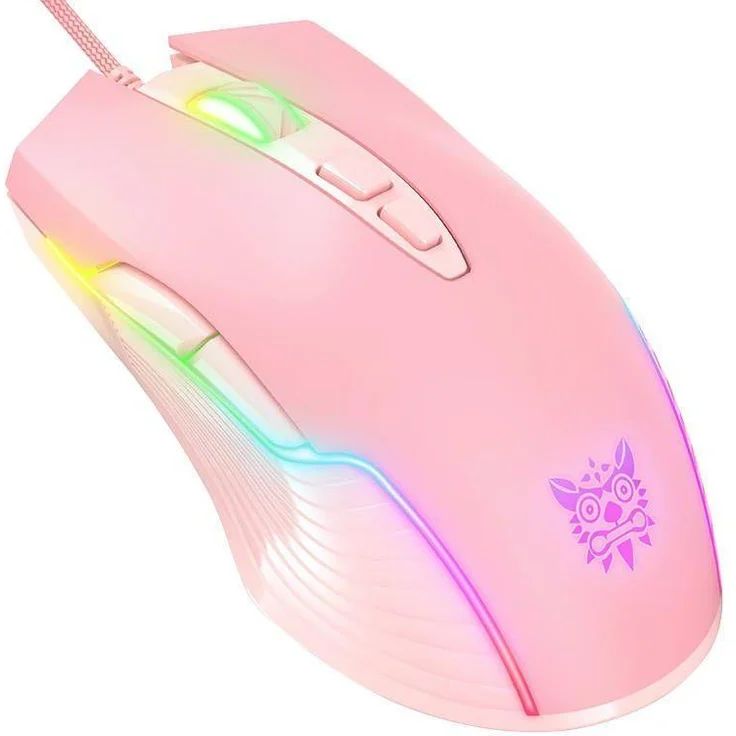Onikuma CW905, Kabelgebundene Gaming-Maus mit 7 Tasten, 6-fach DPI Einstellbarkeit und RGB Beleuchtung, rosa
