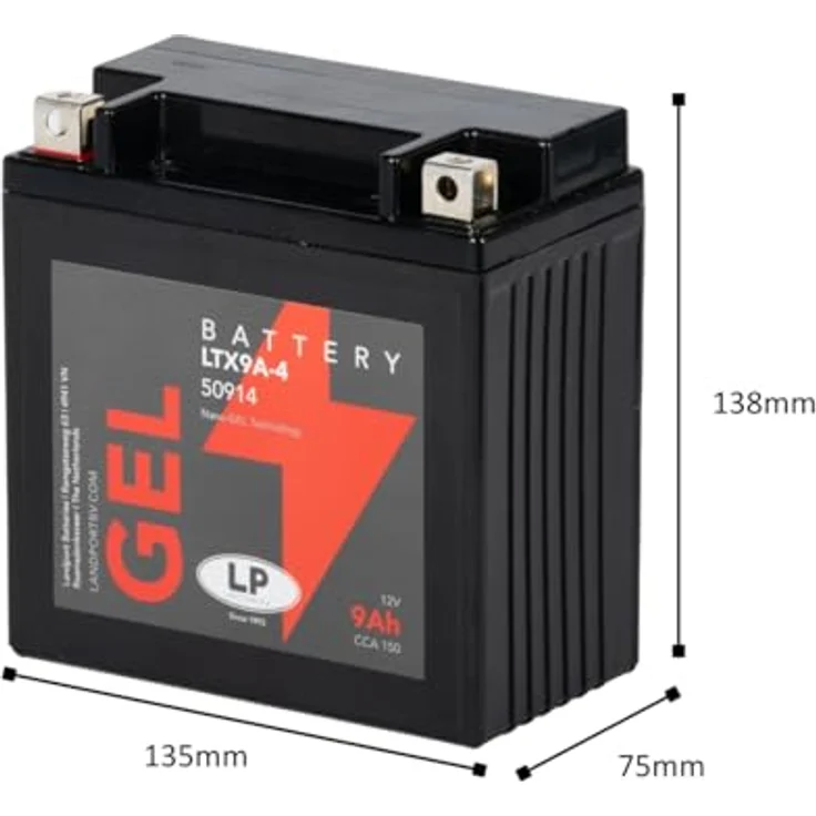 Landport MG LTX9A-4 Motorradbatterie, 12V 9Ah Gel-Batterie mit 150A Kaltstartstrom, wartungsfrei und auslaufsicher – Bild 5