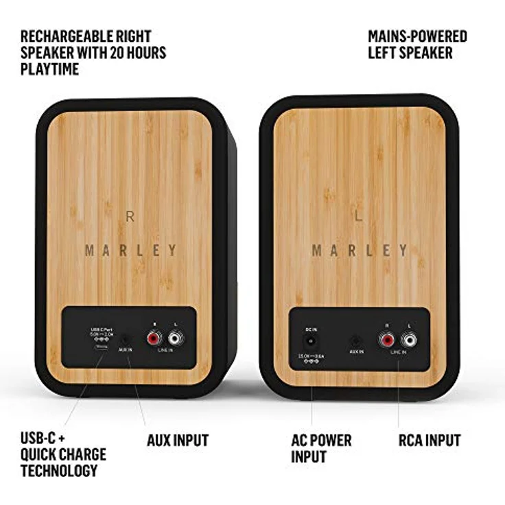 House of Marley Get Together Duo Bluetooth-Lautsprecher - Nachhaltig hergestellte Regallautsprecher , Wireless Soundsystem, Netzbetrieb/ 20 Stunden Akku, Aux-in-Funktion, High-Definition-Verstärker – Bild 3