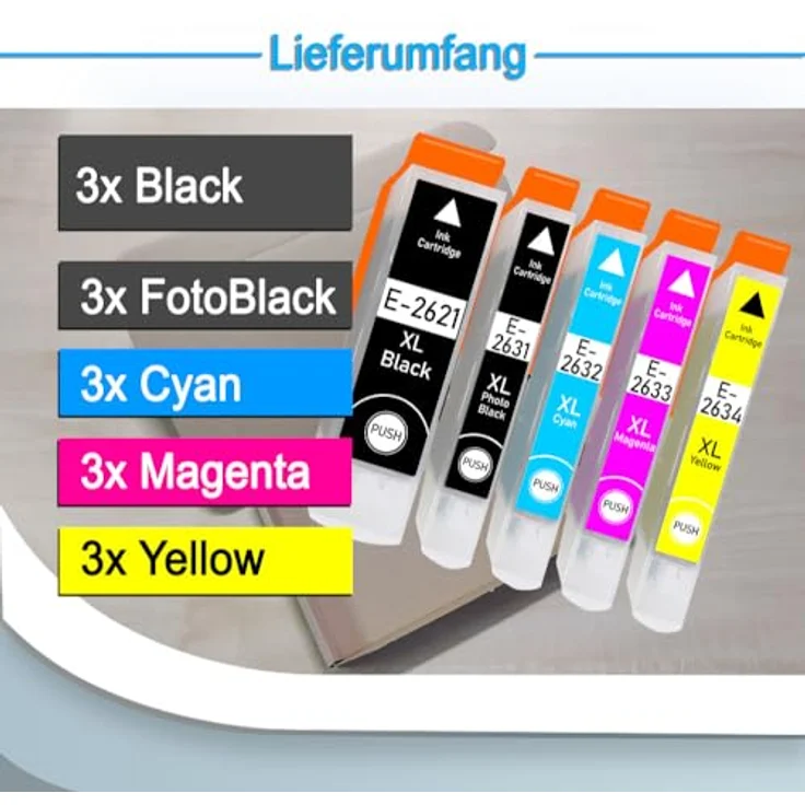 Druckerparadies 15er Multipack für Epson 26XL Tintenpatronen Set - Hohe Kapazität, für Epson XP510 XP520 XP600 XP605 XP610 XP615 XP620 XP625 XP700 XP710 XP720, 15-tlg. – Bild 2