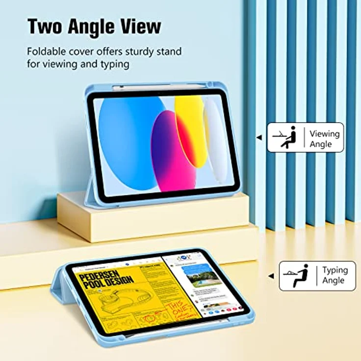 ProCase Hülle für iPad A16 11. & 10. Generation (2025/2022), leichte Schutzhülle mit Stifthalter und Smart Cover, Himmelblau – Bild 4