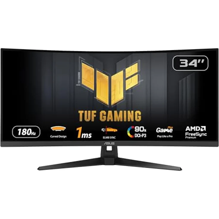 ASUS TUF Gaming VG34VQ3B - 34 Zoll UWQHD Curved Monitor - 180 Hz, 1ms MPRT, FreeSync, ELMB, DisplayHDR 400 - VA Panel, 21:9, 3440x1440, DisplayPort, HDMI, USB, ergonomisch, Speaker, Schwarz – Bild 1