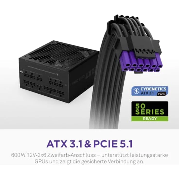 NZXT C850 Gold Core, 850W ATX 3.1 Netzteil, 80 Plus Gold, Cybenetics Platinum, vollmodular, PCIe 5.1, Zero-RPM-Lüfter, 105 °C-Kondensatoren, schwarz – Bild 4