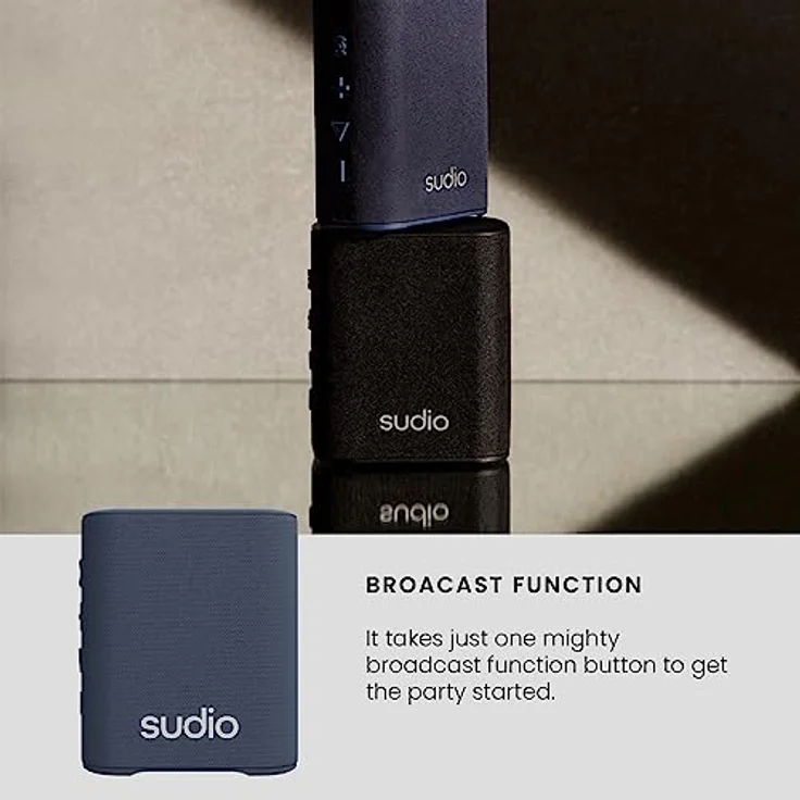 Sudio S2 Blau, Bluetooth-Lautsprecher mit lautem Klang und tiefen Bässen Lange Spielzeit IPx5 Wasserdichtes Bluetooth 5.3 TWS Pairing Tragbarer drahtloser Kompaktlautsprecher für Zuhause, draußen – Bild 3