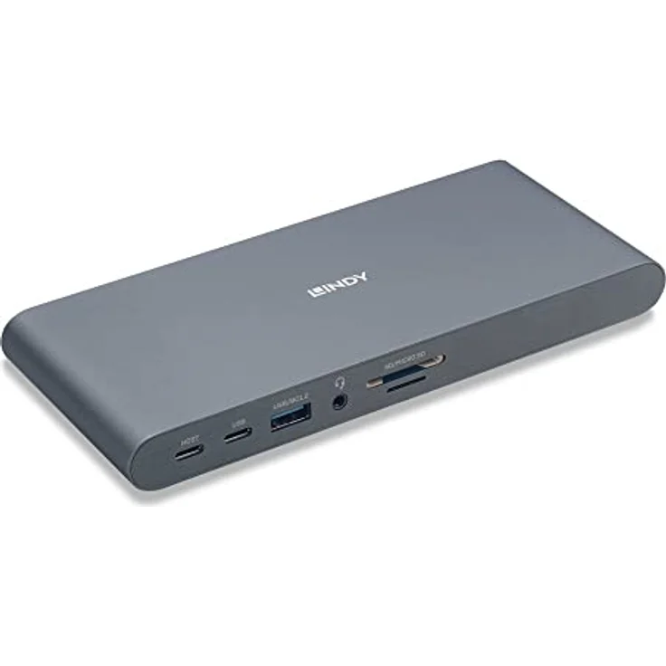 LINDY DST-Pro 5K, USB C Laptop Dockingstation mit 3 (4K) oder Display für HP Mac Acer Dell Asus USB-C -2 DisplayPort, HDMI, 4, Geräteladung, Audio, SD, microSD, Gigabit LAN, 43349 – Bild 1