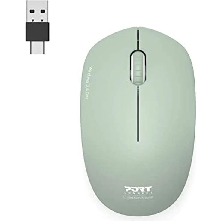 Port Designs Anschluss für kabellose Maus, PC, kabellos, 2,4 GHz, Kollektion 2 für Computer – optischer Sensor 1600 DPI – 3 Tasten – kompakt, beidhändig & leise, olivgrün – Bild 1