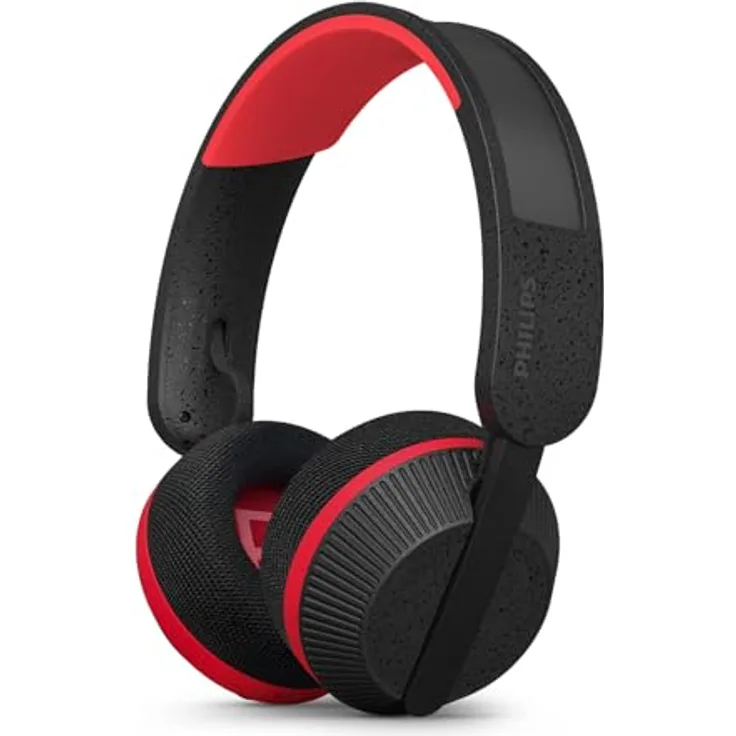 PHILIPS TAA6219BK 6000 Serie Over-Ear Solarbetriebene Selbstladende Sport-Bluetooth-Kopfhörer, 80 Stunden Akkureserve, Ideal für Workouts, Laufen und andere Sportarten - Schwarz und Rot