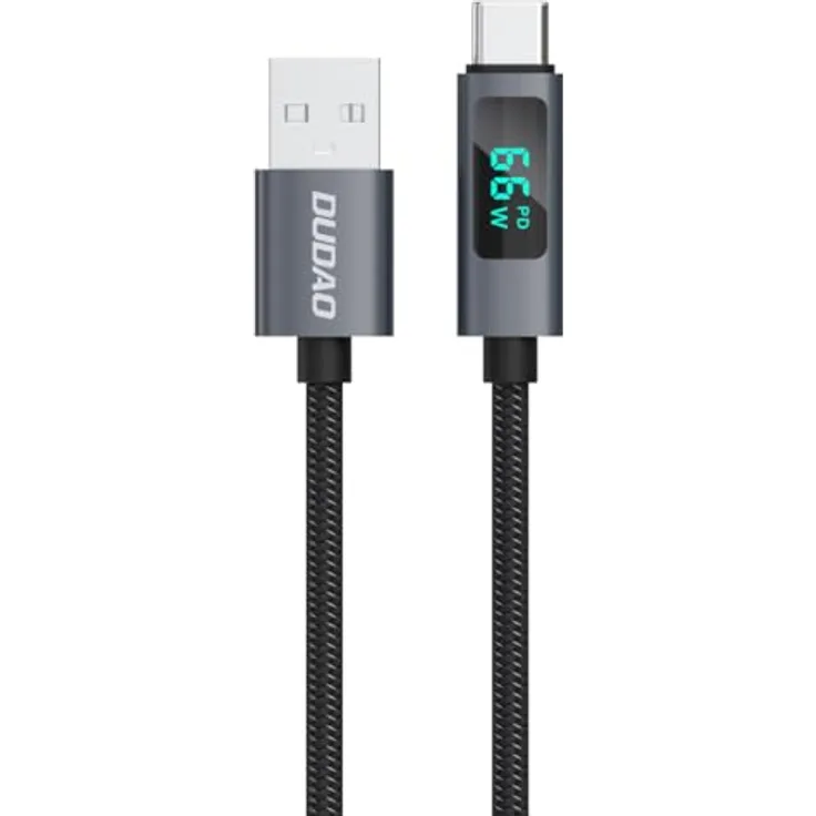 DUDAO L7T USB-A auf USB-C Kabel, 66 W mit LED-Display, 1 m, Schwarz, schnelles Aufladen und Datenübertragung, kompatibel mit iPhone, Samsung, Huawei, Xiaomi