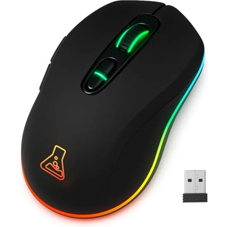 THE G-LAB Kult Krypton, Kabellose Gaming-Maus mit 6400 DPI, Bluetooth & 2.4 GHz, RGB-Beleuchtung, wiederaufladbare Batterie, 7 Tasten, leicht, beidhändig, schwarz
