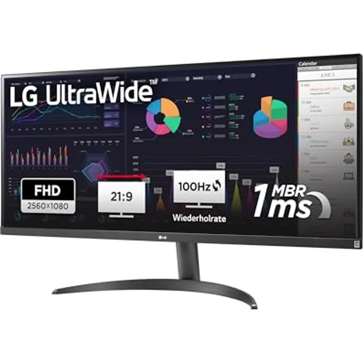 LG Electronics 34WQ500-B UltraWide™ Full HD 34" (87cm), 2560 x 1080, 21:9, AMD FreeSync™, HDR10- and VESA DisplayHDR™ 400, IPS with sRGB 99% (Typ.), Waves MaxxAudio®, 5ms GtG - Schwarz Office-Monitor