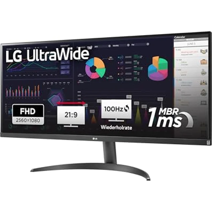 LG Electronics 34WQ500-B UltraWide™ Full HD 34" (87cm), 2560 x 1080, 21:9, AMD FreeSync™, HDR10- and VESA DisplayHDR™ 400, IPS with sRGB 99% (Typ.), Waves MaxxAudio®, 5ms GtG - Schwarz Office-Monitor – Bild 1