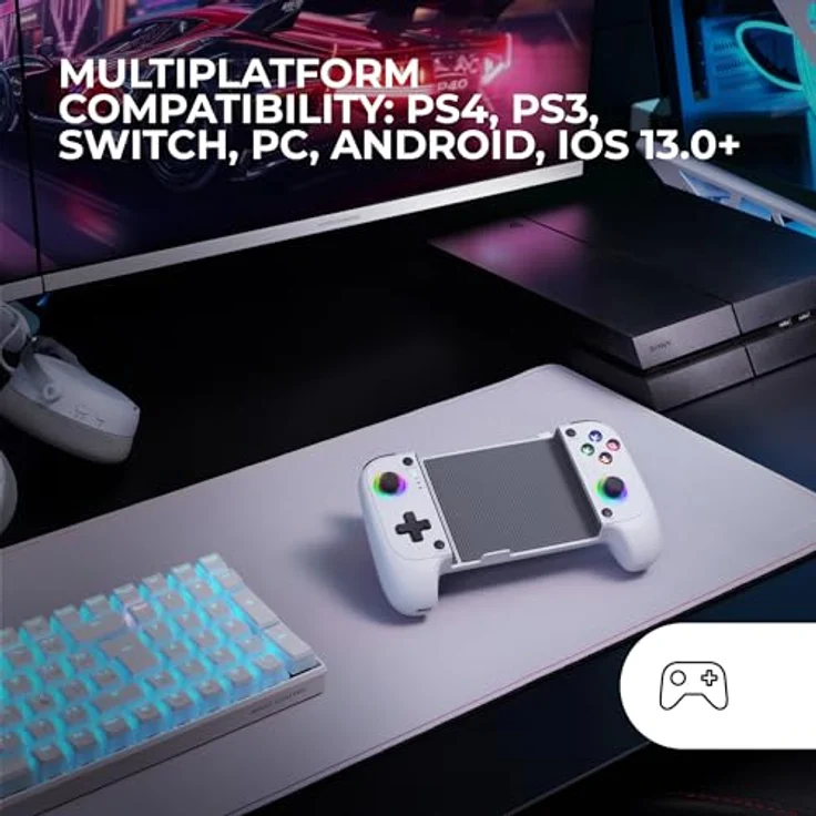 Mars Gaming MGP-X, Kabelloser Gaming Controller mit Dual-Vibration und RGB-Beleuchtung, Weiss, kompatibel mit PS4, PS5, Switch, PC, Android, iOS – Bild 6