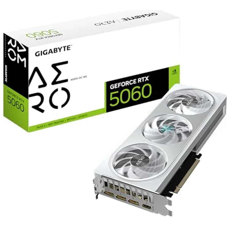 Gigabyte GeForce RTX 5060 AERO OC 8G Grafikkarte - 8GB GDDR7, 128bit, PCI-E 5.0, 2595 MHz, WINDFORCE Kühlsystem, RGB Beleuchtung, Dual BIOS