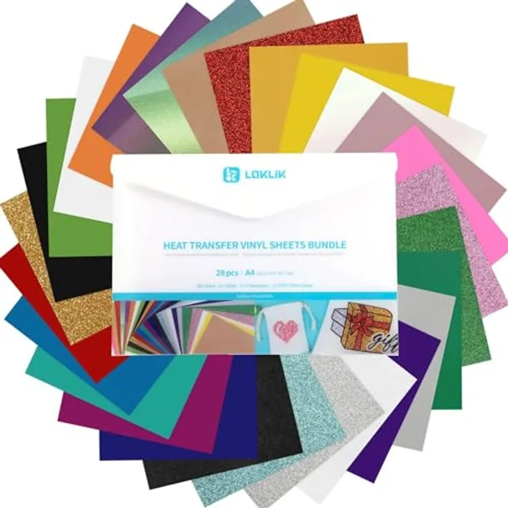Loklik Heat Transfer Vinyl Material Bundle, 27 Farben, inkl. wiederverwendbarem Teflonblatt, 304,8 x 304,8 mm