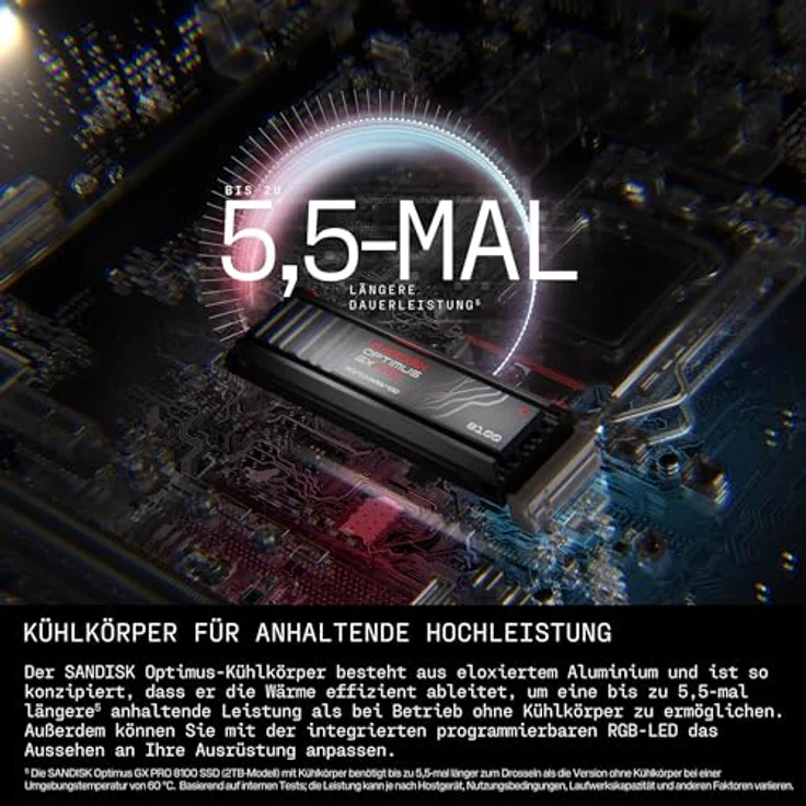SanDisk Optimus GX PRO 8100 PCIe Gen 5 NVMe SSD mit Kühlkörper, 1 TB, bis zu 14.900/11.000 MB/s sequentielle Lese-/Schreibgeschwindigkeiten, TLC 3D CBA NAND – Bild 5
