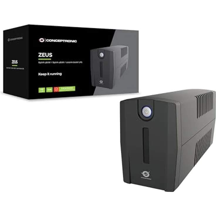 Conceptronic ZEUS07E 1000 VA 600 W USV mit AVR und HID USB, in Schwarz