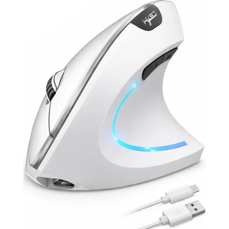 RUHE Ergonomische Vertikale Maus mit Bluetooth 5.1, 2400 DPI, Leise RGB-Beleuchtung, 6 Tasten, Schwarz/Grau