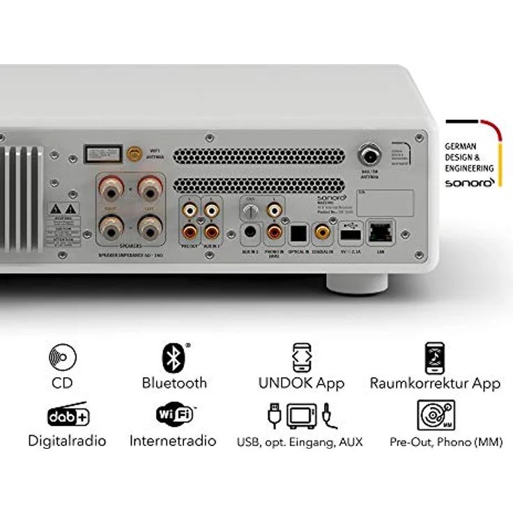 sonoro Maestro HiFi Receiver mit Class D Verstärker, CD Player & Internetradio (Bluetooth, UKW, DAB Plus, Spotify, Tidal, Amazon, Deezer) Matt Weiß – Bild 3