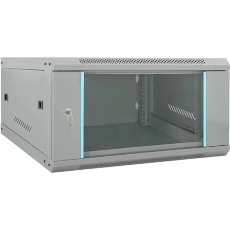 vidaXL Netzwerkschrank Grau, 60 x 60 x 35 cm, Stahl mit Sicherheitsglas und sicherem Verschluss, ideal für Büros und Wohnzimmer – Bild 1