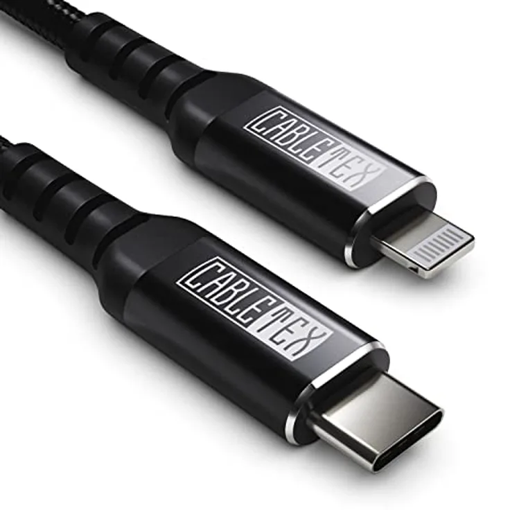 CABLETEX USB C zu Lightning Kabel, 2m MFi-zertifiziertes Ladekabel für iPhone und iPad, extrem haltbar, Nylonummantelung