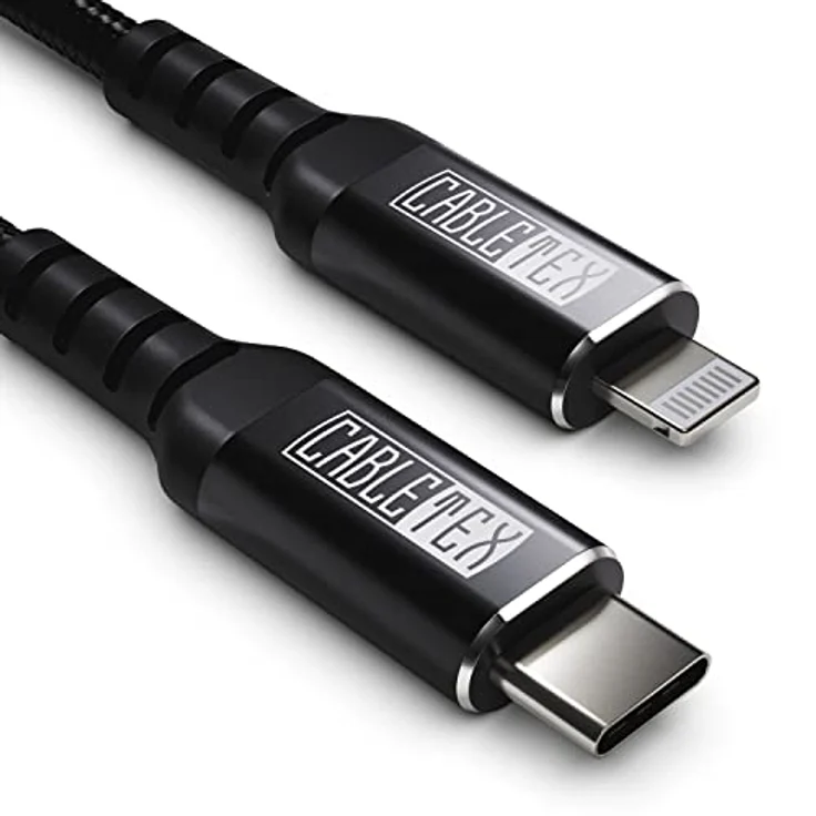CABLETEX USB C zu Lightning Kabel, 2m MFi-zertifiziertes Ladekabel für iPhone und iPad, extrem haltbar, Nylonummantelung – Bild 1