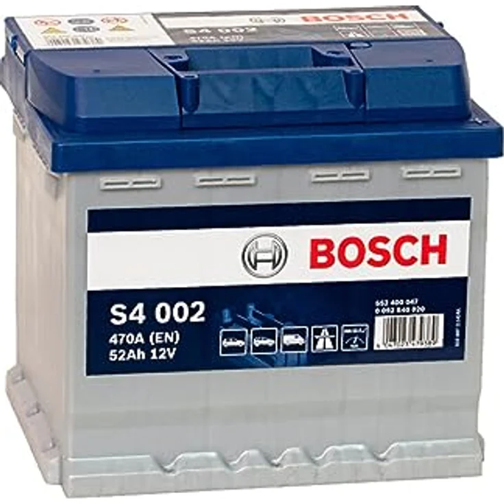 Bosch S4 002 Autobatterie 12V 52Ah 470A, wartungsfreie Säurebatterie für Kleinwagen und Mittelklasseautos – Bild 1