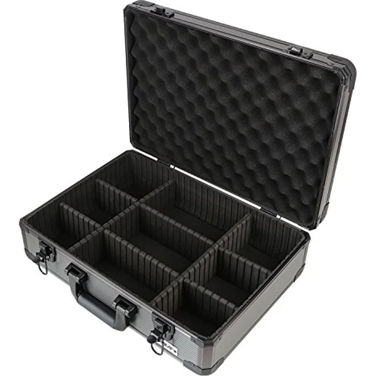 HMF 14502-02 Alu Transportkoffer, Aufbewahrungskoffer, Kamerakoffer, individuelle Facheinteilung, 46 x 15 x 33 cm – Bild 1