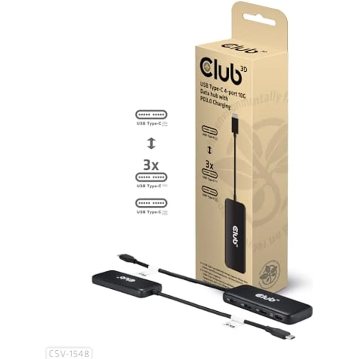 Club3D CSV-1548 USB Typ-C 4-Port 10G Daten-Hub mit PD3.0 Ladefunktion, kompaktes & schlankes Design – Bild 2
