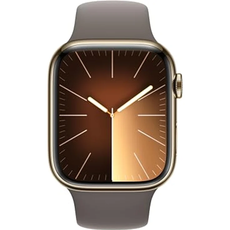 Apple Watch Series 9 GPS + Cellular, 45 mm Edelstahlgehäuse Gold, Sportarmband Tonbraun – M/L – Bild 2