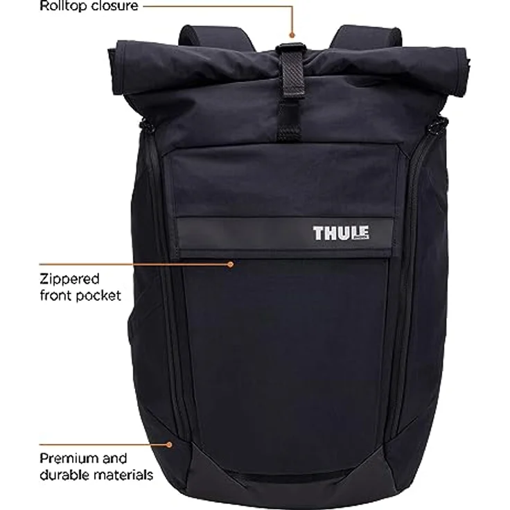 Thule Paramount Laptop-Rucksack 27L, schwarz, für Laptops bis 17 Zoll, wasserabweisend mit Rolltop-Verschluss und organisierten Fächern – Bild 3