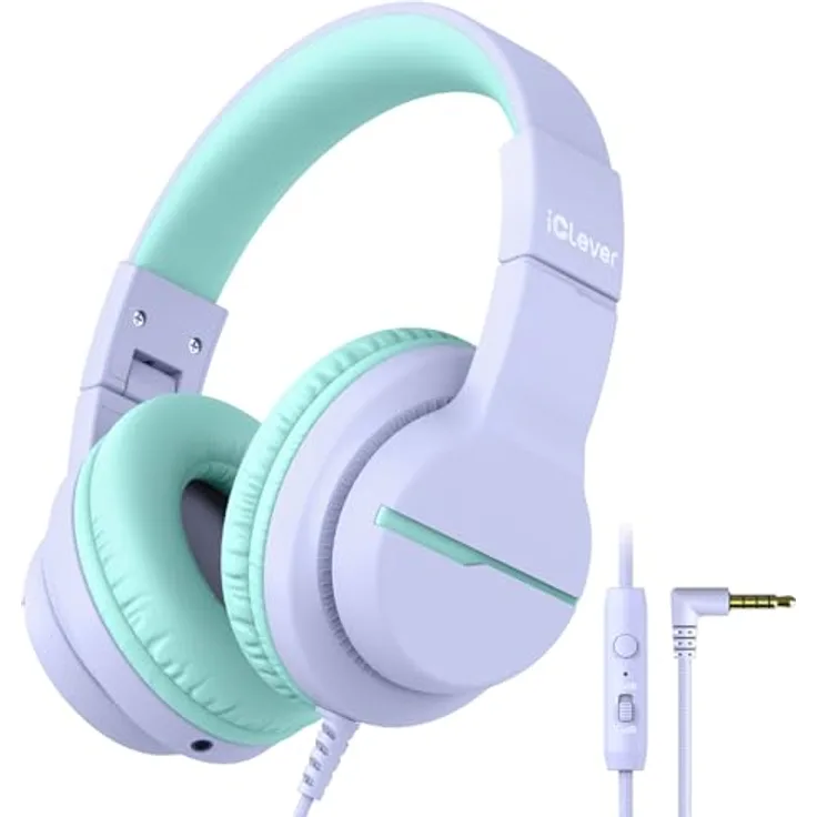iClever HS19S Kinder Kopfhörer, Kabelgebundene Over Ear Kopfhörer mit 85dBA Lautstärkebegrenzung, Faltbar, Hi-Fi Stereo-Sound, 3,5 mm Anschluss, für iPad und Computer