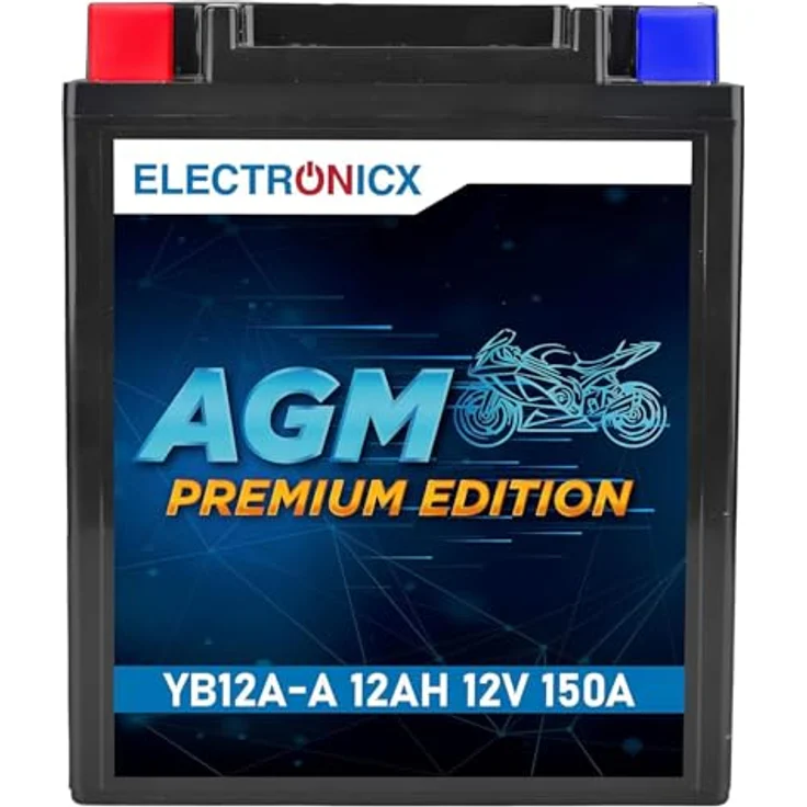 Electronicx AGM Motorradbatterie YB12A-A, 12Ah 12V, wartungsfrei, auslaufsicher, vibrationsfest für Motorrad, Roller, Quad, Jetski – Bild 1