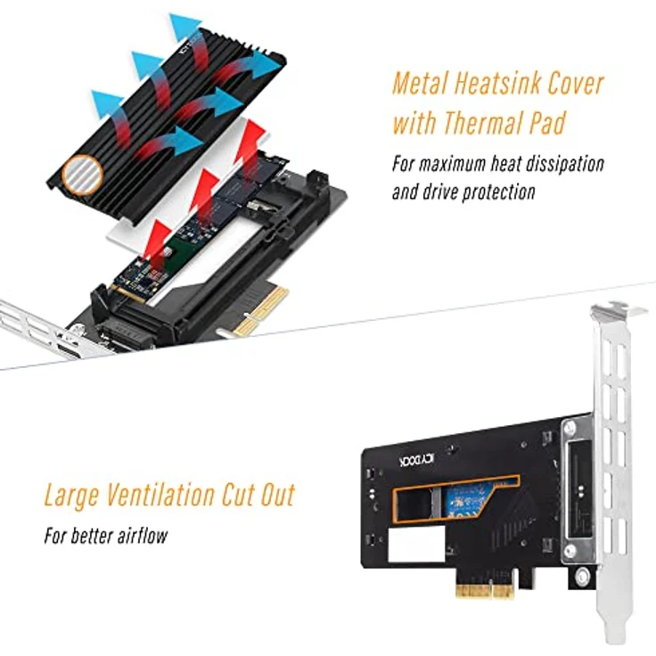 ICY DOCK M.2 NVMe SSD auf PCIe X16/X8/X4 Kartenadapter mit großem Aluminium-Kühlkörper | EZConvert Ex Pro MB987M2P-1B, PCIe 3.0/4.0 x4, Kompatibel mit 2019+ Mac Pro, Schwarz – Bild 5