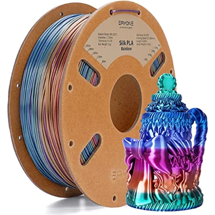 ERYONE Ultra Shiny Silk PLA Filament, 1.75mm, Multicolor Rainbow, 1kg Spule, schnell färbender Farbverlauf – Bild 1