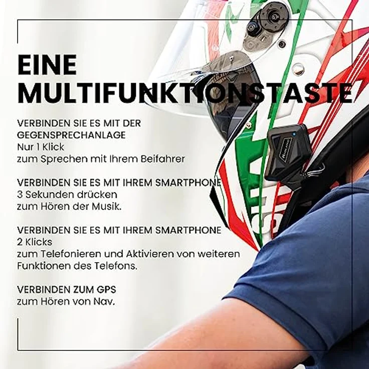 Midland BT Mini Single C1410, Bluetooth-Kommunikationssystem für Motorradfahrer, Helm-Headset mit Geräuschunterdrückung, Bike-to-Bike Kommunikation, Navigations- und Musik, 500 m, bis zu 3 Personen – Bild 4