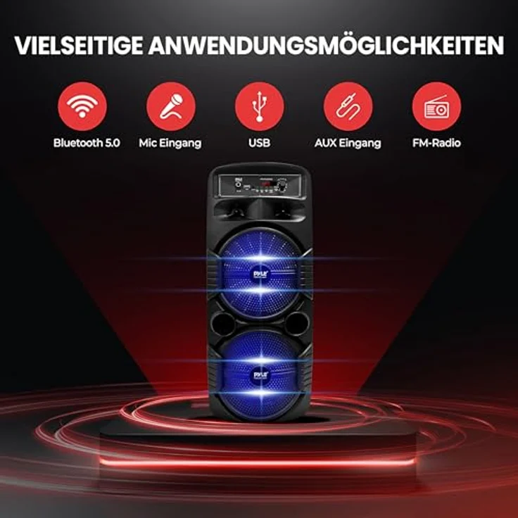 Pyle Partybox, Bluetooth Lautsprecher 600W mit Disco-LED Lichteffekten und 3 Eingängen – Bild 4