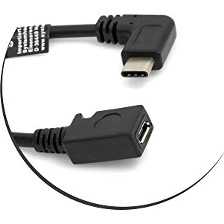 SYSTEM-S USB 3.1 Typ C Kabel Stecker 90° Grad gewinkelt zu Micro USB 2.0 Buchse Datenkabel Ladekabel Adapter Verlängerung (ca. 27 cm) – Bild 5