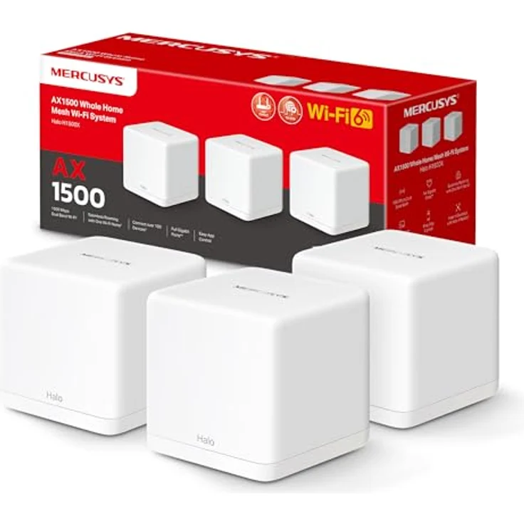 Mercusys Halo H1500X V1, Wi-Fi 6 Home Mesh WiFi System 3-Pack mit WPA3-Sicherheit, Weiss – Bild 1