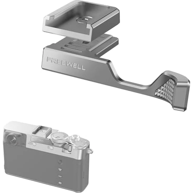 Freewell Daumengriff für Fuji X100VI, ergonomisch mit Kaltschuhhalterung, Aluminium in Silber – Bild 1