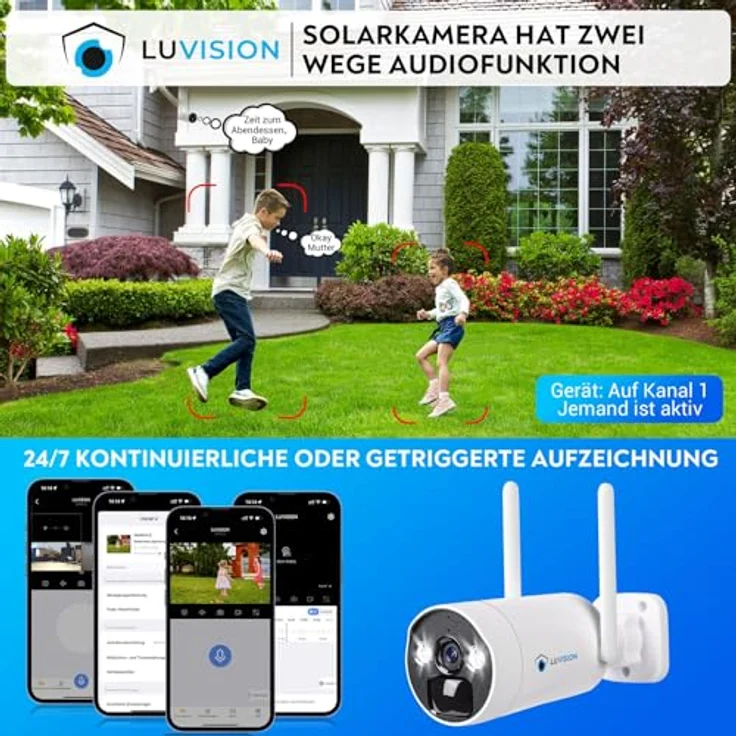 LUVISION WLAN Solar-Überwachungskamera mit 4MP Akku und 10 Kanal Dual NVR, Überwachungssystem mit Farbiger Nachtsicht, wetterfeste Ausführung, mit 4 Kameras – Bild 2