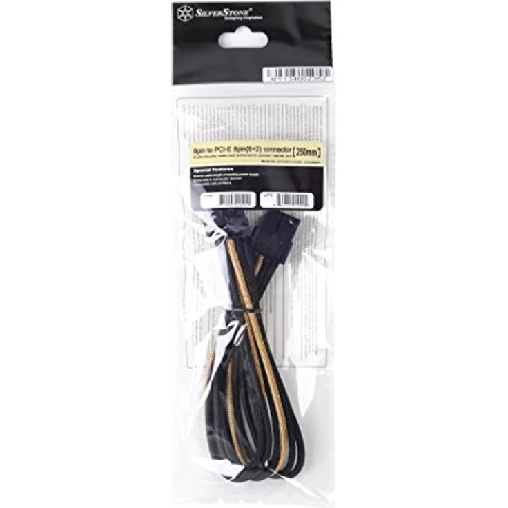 SilverStone SST-PP07-PCIBG - Netzteil-Verlängerungskabel 25cm 8pin auf PCI-E 6+2pin, schwarz, gold – Bild 2