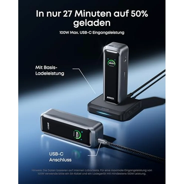 Anker Prime Dual USB-C + USB-A Schnellladegerät Powerbank 20.000mAh, Silber – Bild 5