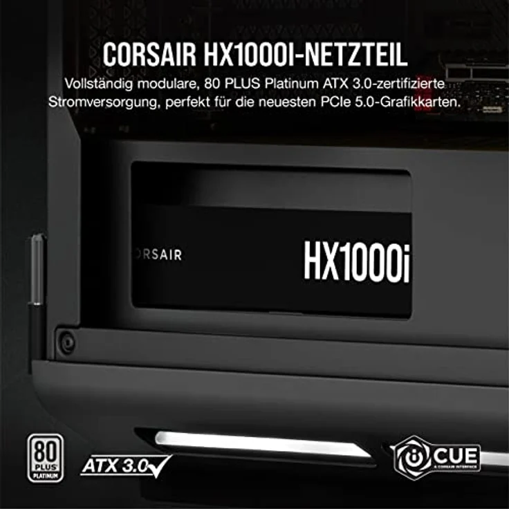 Corsair HX1000i Vollmodulares, Extrem Geräuscharmes ATX-Netzteil - ATX 3.0- Und PCIe 5.0-kompatibel - CORSAIR iCUE Software-Kompatibel - 80 Plus Platinum-Effizienz - Schwarz – Bild 2