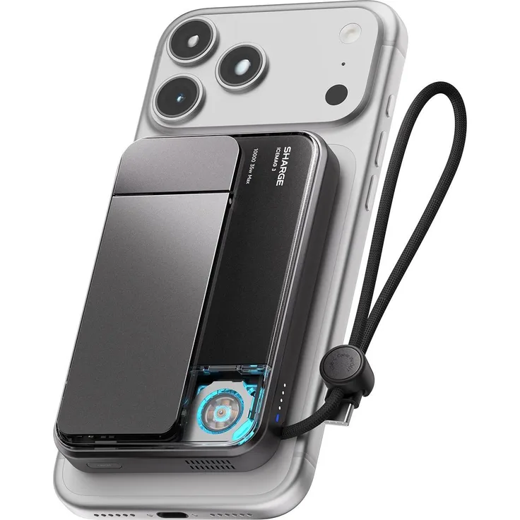 Sharge ICEMAG 3, 10000mAh MagSafe Qi Powerbank mit 20W USB-C und aktivem Kühlsystem, Schwarz mit Glas Design