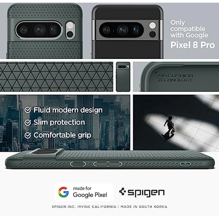 Spigen Liquid Air Hülle Kompatibel mit Google Pixel 8 Pro -Abyss Green Gemustertes TPU mit Eckschutz und Spider Web - Handyhülle – Bild 2