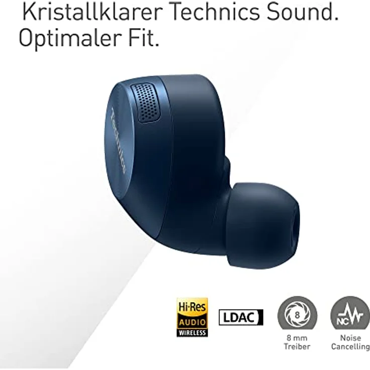 Technics EAHAZ60M2EA kabellose Ohrhörer mit Noise Cancelling,Multipoint Bluetooth,komfortable In-Ear-Kopfhörer integriertem Mikrofon,anpassbare Passform,bis zu 7 Stunden Wiedergabe,Mitternachtsblau – Bild 2