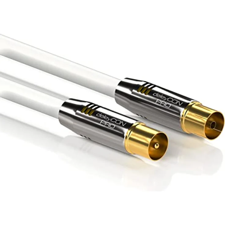 deleyCON 7,5m TV Antennenkabel PREMIUM HDTV Full HD - TV Kabel (Koaxialkabel) - TV-Stecker zu TV-Buchse - Weiß - METALL vergoldet - analog/digital – Bild 3