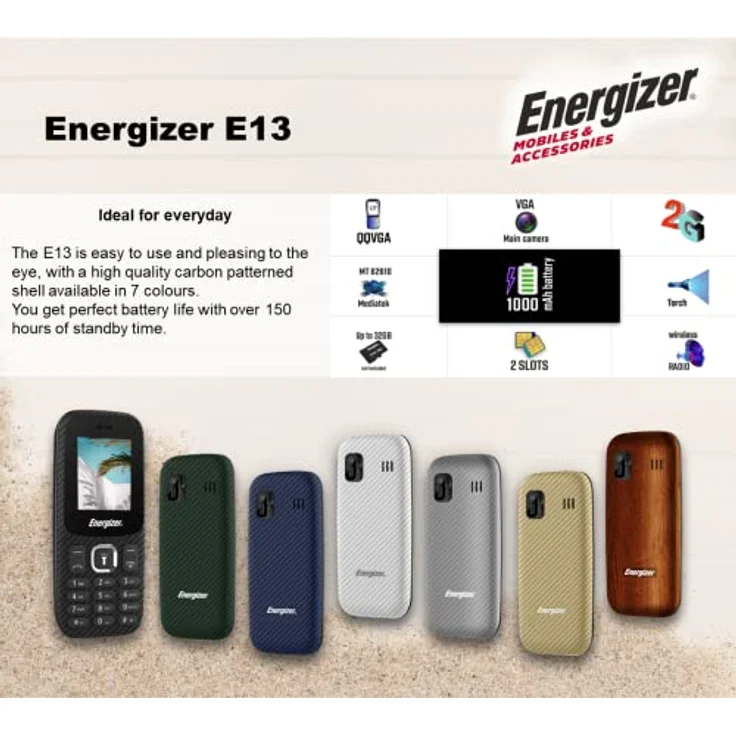 Energizer - Mobile E13-2G - Mobiltelefon Dual-SIM (Mini SIM) - Schwarz – Bild 2